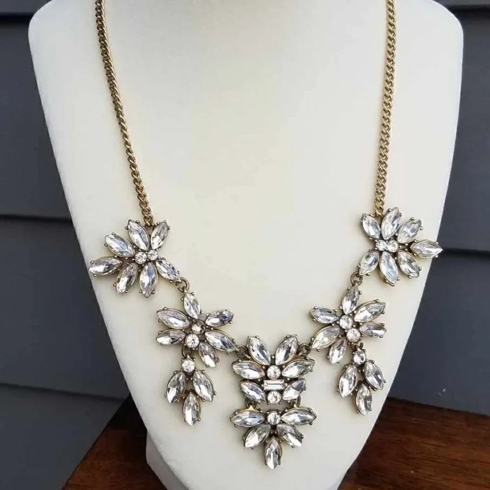 Stunning J Crew Clear Rhinestone Crystal Statement Necklace